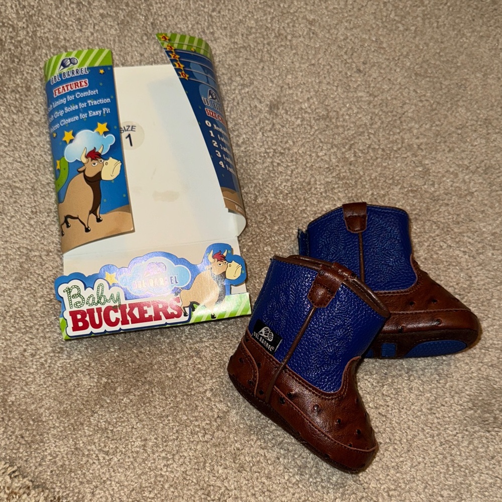 Baby Buckers Dbl Barrel Blue and Brown Boots - Size 1